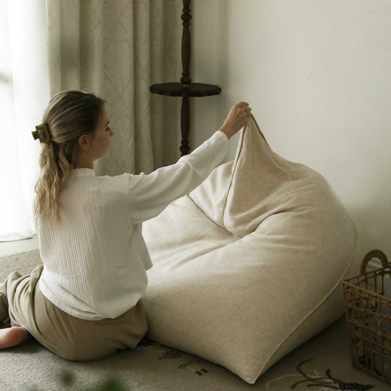 Luxury Linen Bean Bag Chair Cover – Handmade Oversized Floor Cushion, Washable & Durable Slipcover | AmazPromo