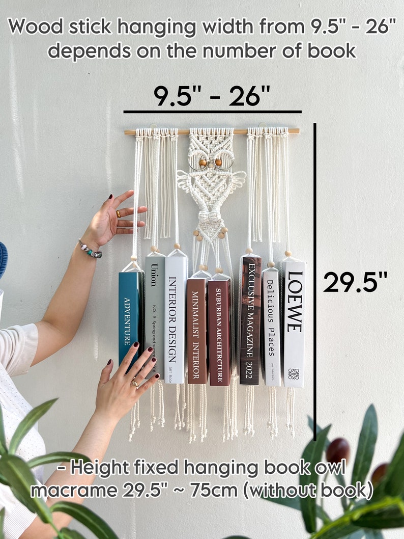 Macrame Owl Hanging Bookshelf – Handmade Boho Book Holder, Unique Wall Storage Organizer, Cotton Owl extra image