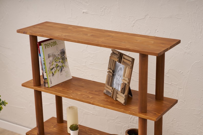 Solid Pine Wood Bookshelf – Mid Century Modern 4-Tier Bookcase, Handmade Wooden Storage Shelf extra image