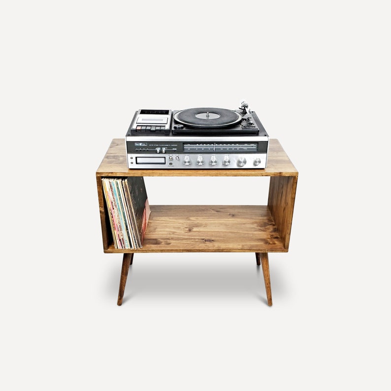 Mid Century Modern Record Player Stand with Vinyl Storage | Handmade Solid Wood Turntable Console | extra image