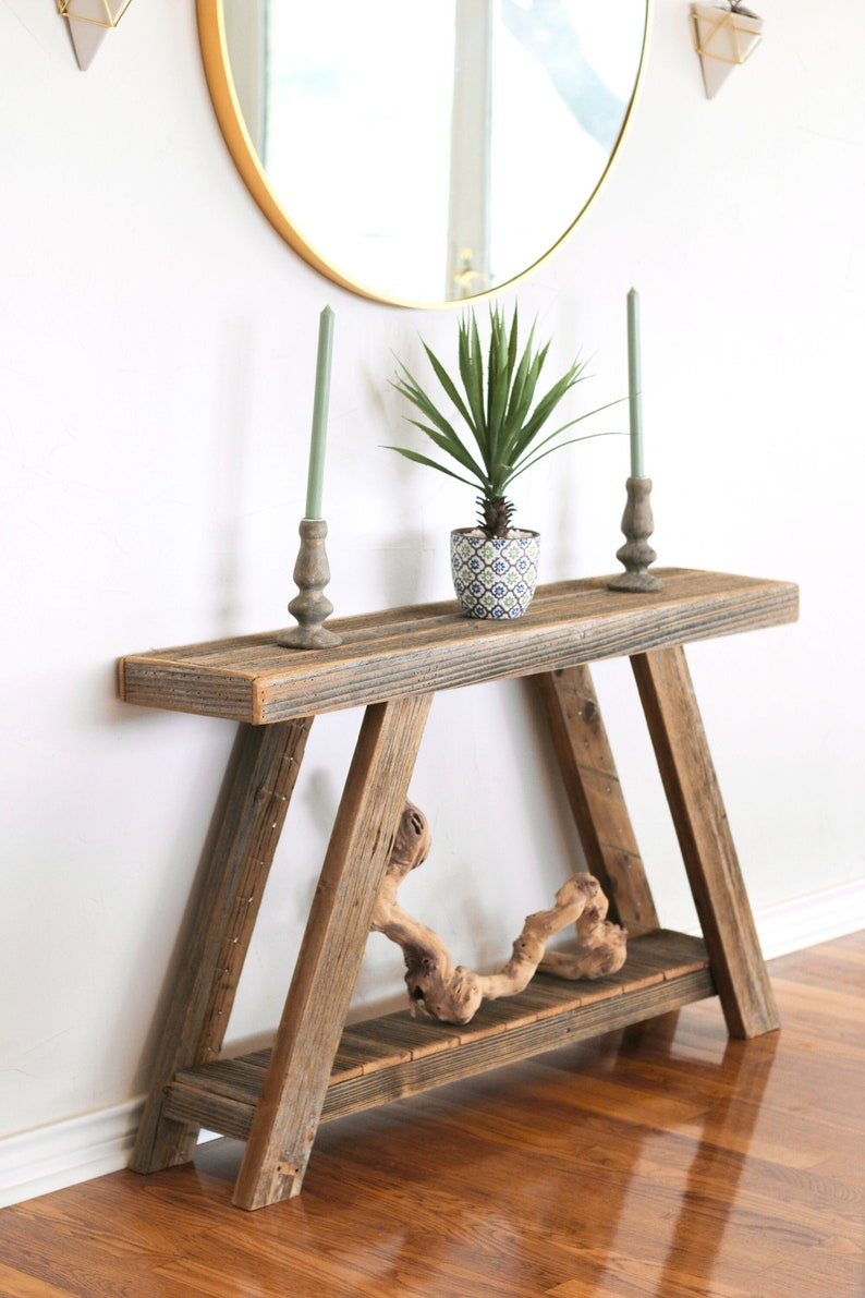 Rustic Reclaimed Wood Console Table 46” – Modern Aztec A-Frame Entryway Table, Handmade Farmhouse | AmazPromo