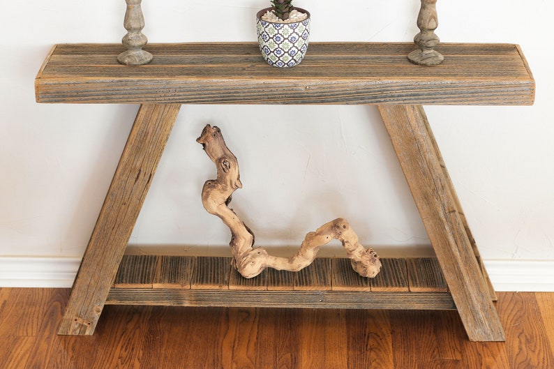 Rustic Reclaimed Wood Console Table 46” – Modern Aztec A-Frame Entryway Table, Handmade Farmhouse | AmazPromo