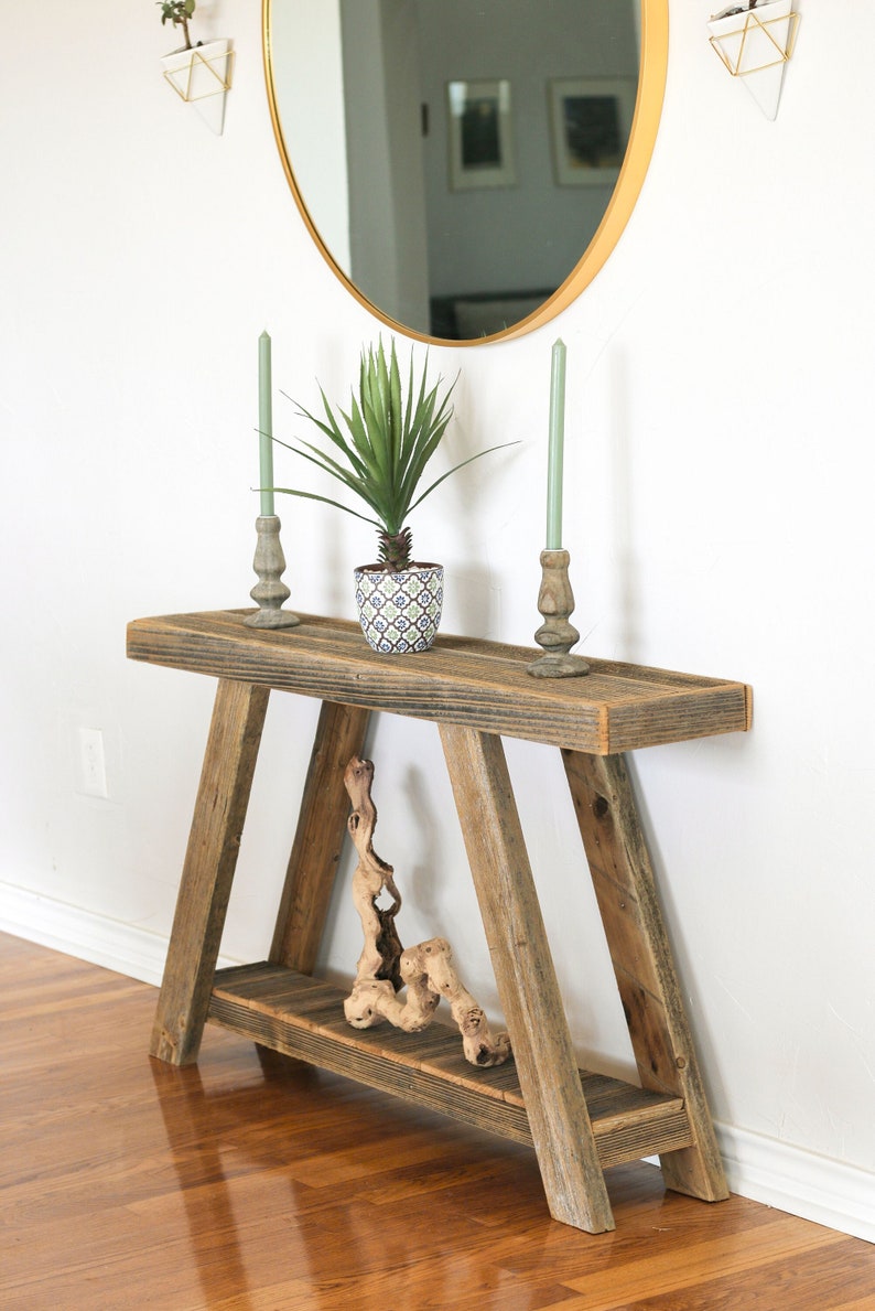 Rustic Reclaimed Wood Console Table 46” – Modern Aztec A-Frame Entryway Table, Handmade Farmhouse | AmazPromo