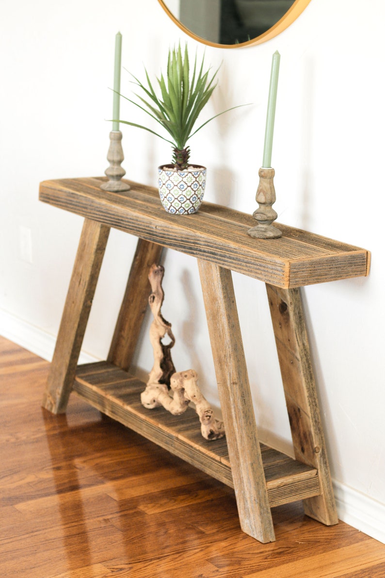 Rustic Reclaimed Wood Console Table 46” – Modern Aztec A-Frame Entryway Table, Handmade Farmhouse extra image