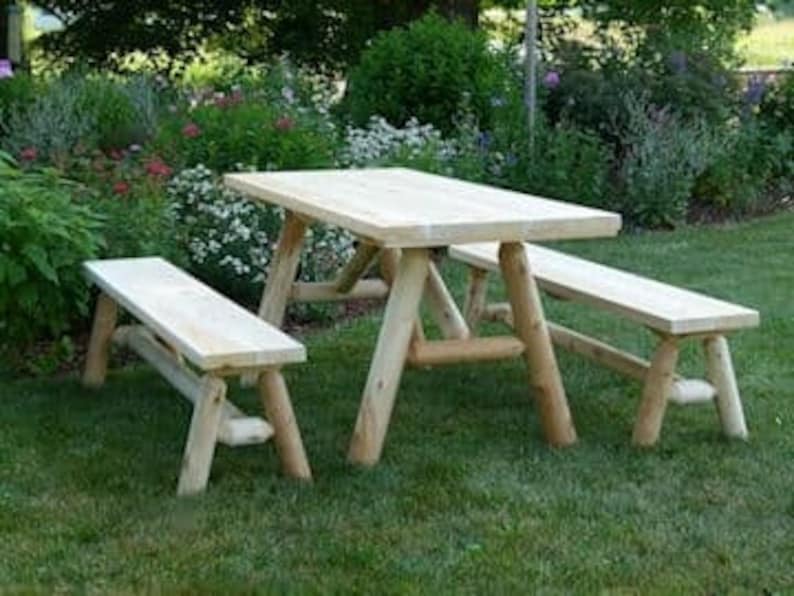 Amish Handmade White Cedar Picnic Table with Benches – Rustic Outdoor Dining Set for Patio | AmazPromo