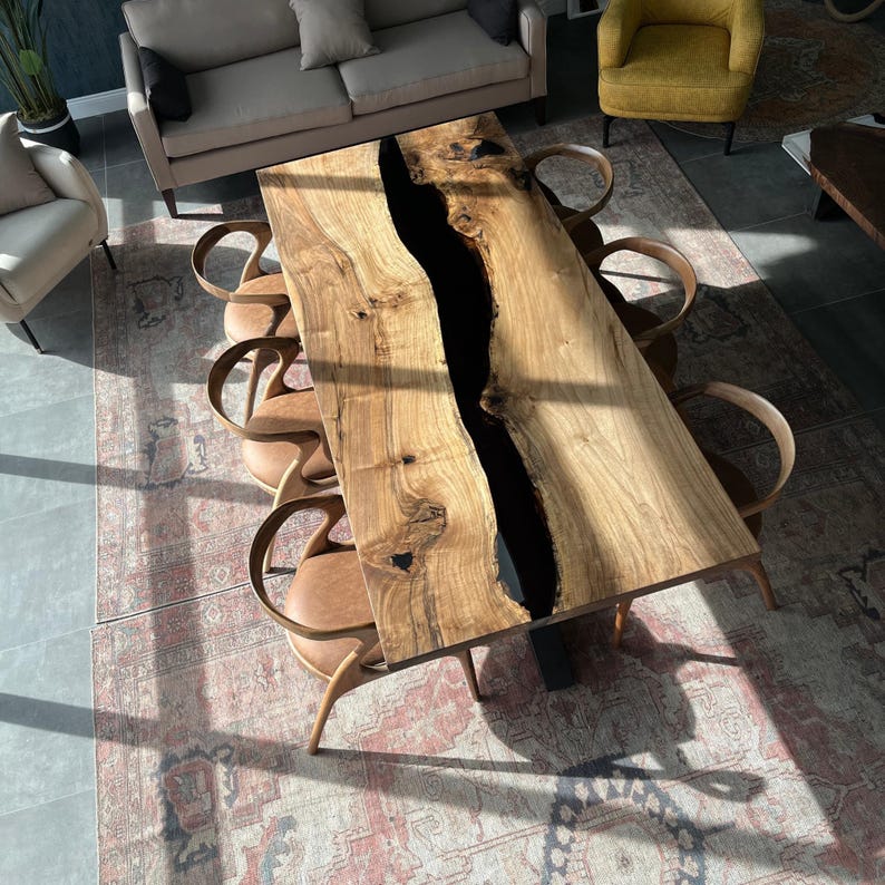 Luxury Custom Walnut Epoxy Dining Table – Handmade Resin River Table, Modern Black Walnut Wood Dinin | AmazPromo