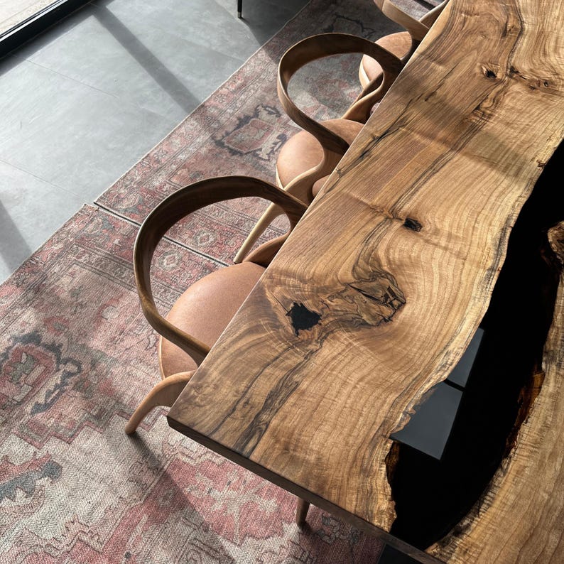Luxury Custom Walnut Epoxy Dining Table – Handmade Resin River Table, Modern Black Walnut Wood Dinin | AmazPromo