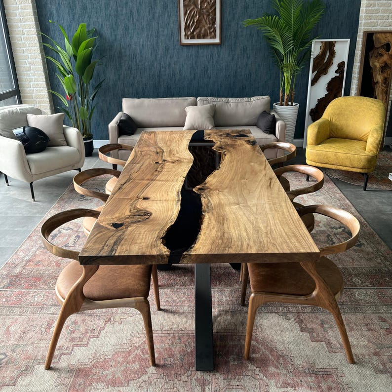 Luxury Custom Walnut Epoxy Dining Table – Handmade Resin River Table, Modern Black Walnut Wood Dinin extra image