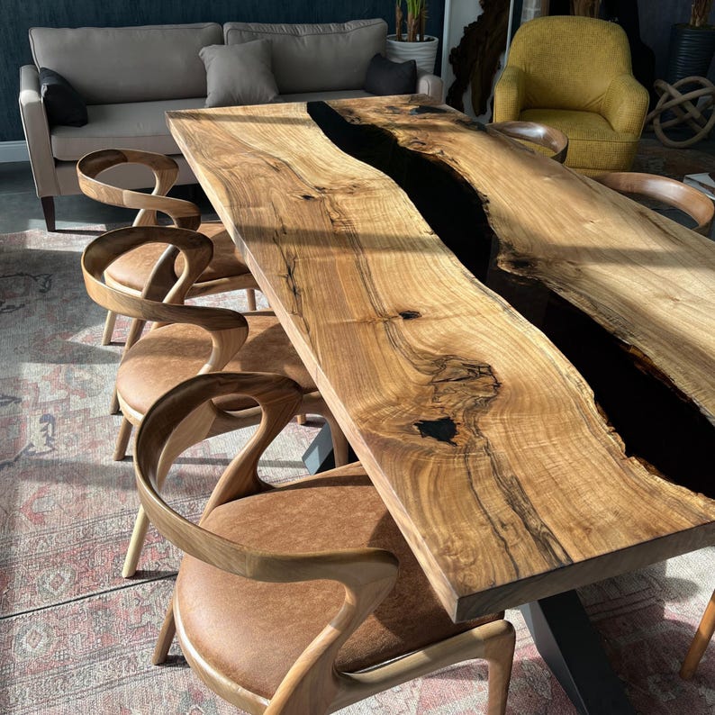 Luxury Custom Walnut Epoxy Dining Table – Handmade Resin River Table, Modern Black Walnut Wood Dinin extra image