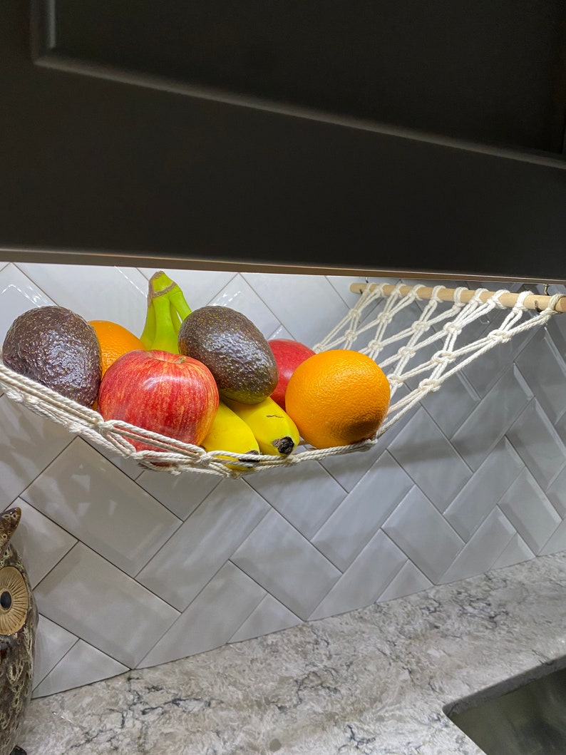 Macrame Fruit Hammock for Kitchen Cabinet | Hanging Vegetable Storage Basket | Boho Cotton Produce H | AmazPromo
