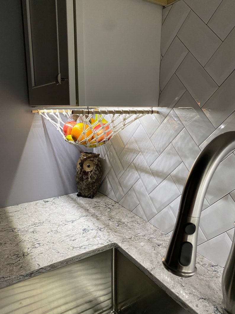 Macrame Fruit Hammock for Kitchen Cabinet | Hanging Vegetable Storage Basket | Boho Cotton Produce H | AmazPromo