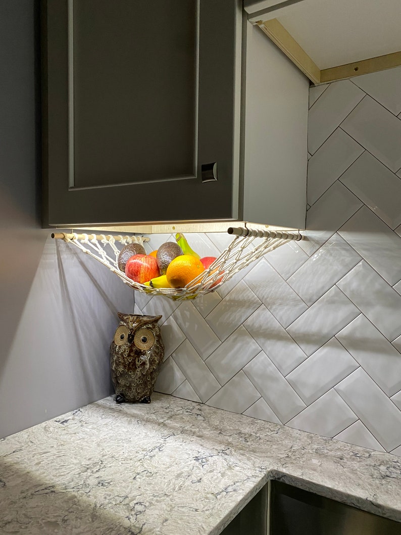 Macrame Fruit Hammock for Kitchen Cabinet | Hanging Vegetable Storage Basket | Boho Cotton Produce H | AmazPromo