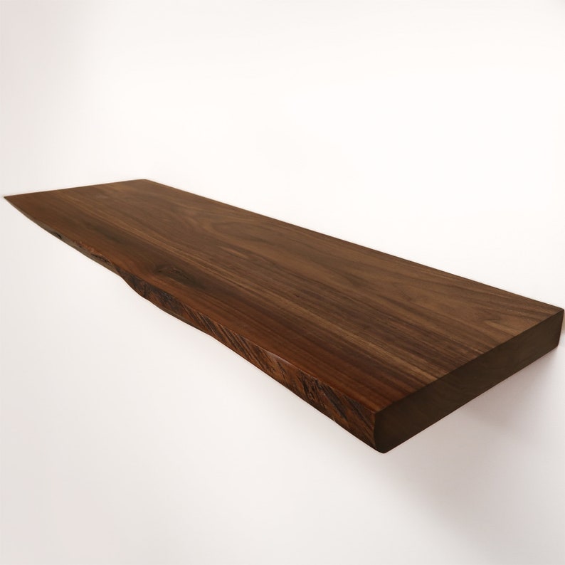 Premium Live Edge Walnut Floating Shelf – Heavy Duty Rustic Wall Shelf for Kitchen, Books, and Home | AmazPromo