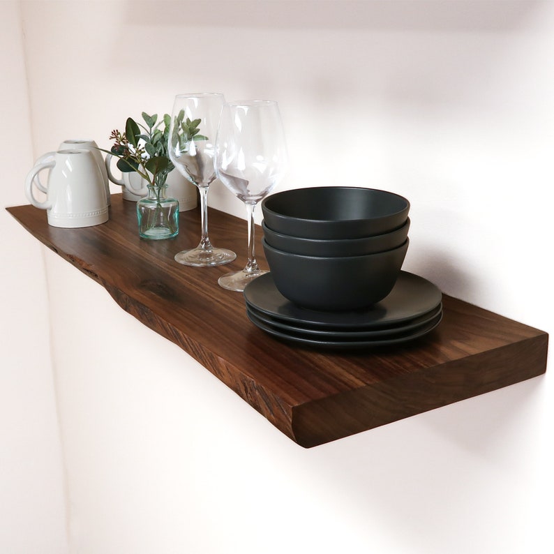 Premium Live Edge Walnut Floating Shelf – Heavy Duty Rustic Wall Shelf for Kitchen, Books, and Home extra image
