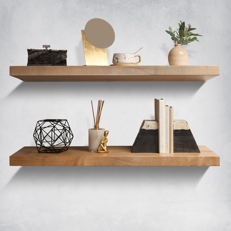 Premium Solid Maple Floating Shelves – Heavy Duty Wall-Mounted Kitchen & Living Room Storage by URBA | AmazPromo