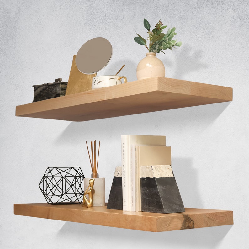 Premium Solid Maple Floating Shelves – Heavy Duty Wall-Mounted Kitchen & Living Room Storage by URBA | AmazPromo