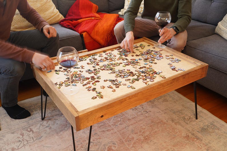 Rustic Puzzle Coffee Table with Removable Glass Top & Hidden Drawers – Handmade in the USA by Charle extra image