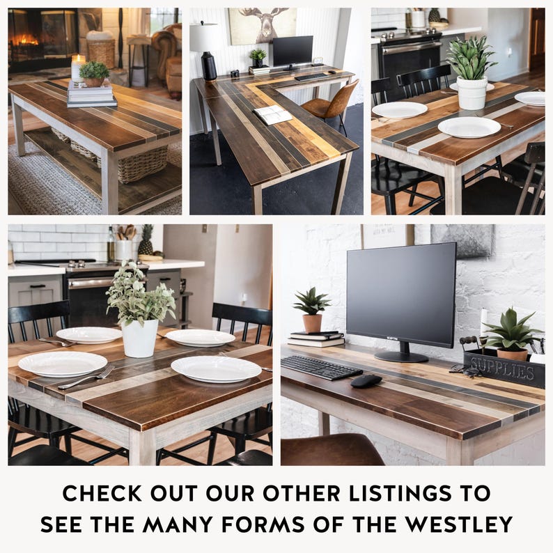 Solid Wood Farmhouse Dining Table Set – "The Westley" Maple Kitchen Table with Benches or Stools extra image