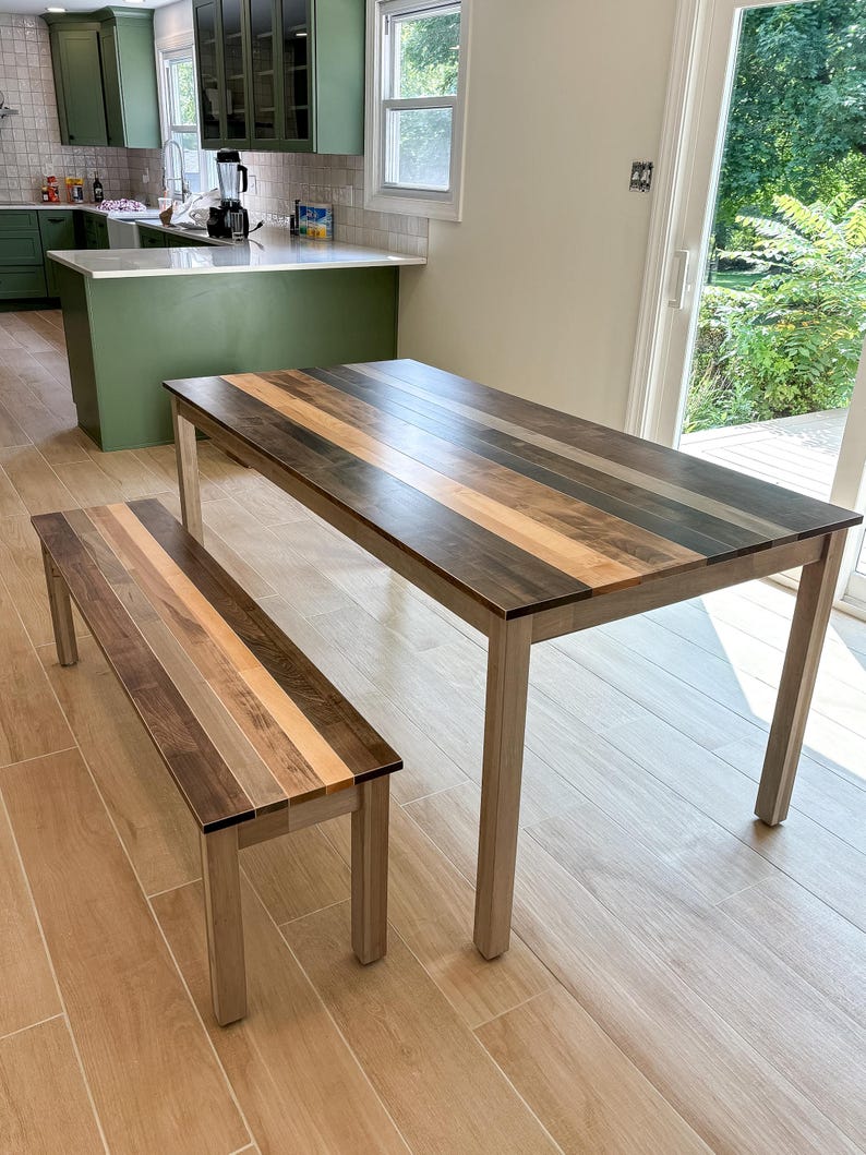 Solid Wood Farmhouse Dining Table Set – "The Westley" Maple Kitchen Table with Benches or Stools extra image