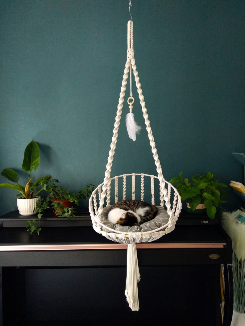 Macrame Cat Hammock Bed – Boho Hanging Cat Swing Chair, Handwoven Pet Hammock for Cats & Small Pet | AmazPromo