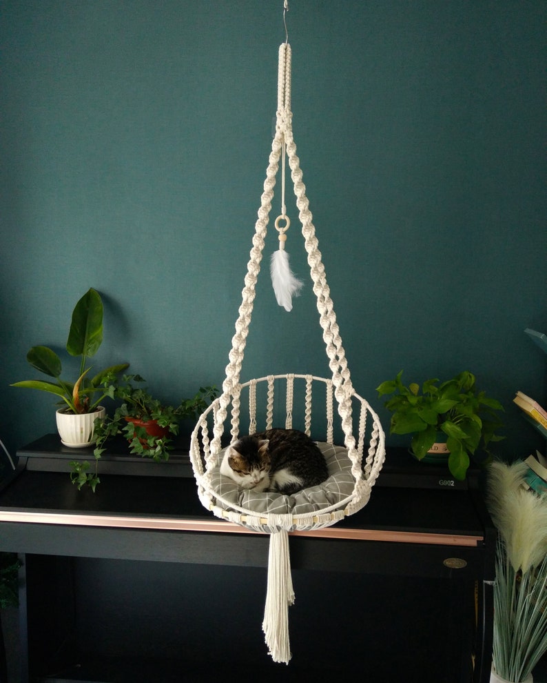 Macrame Cat Hammock Bed – Boho Hanging Cat Swing Chair, Handwoven Pet Hammock for Cats & Small Pet | AmazPromo