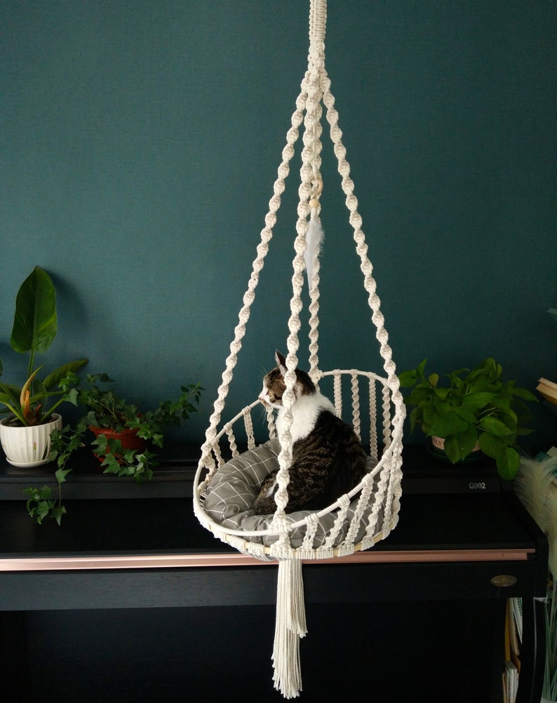 Macrame Cat Hammock Bed – Boho Hanging Cat Swing Chair, Handwoven Pet Hammock for Cats & Small Pet | AmazPromo