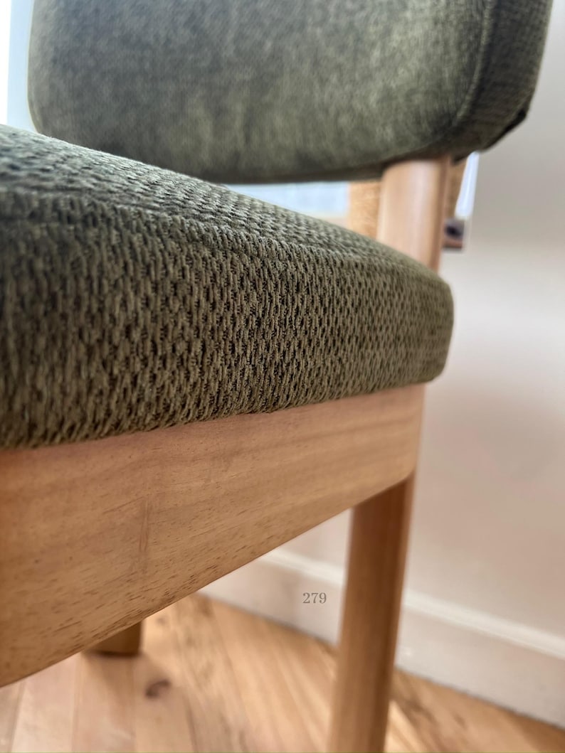 Set of 2 Mid-Century Modern Dining Chairs – Solid Wood Frame with Green Upholstery, Accent Chairs extra image