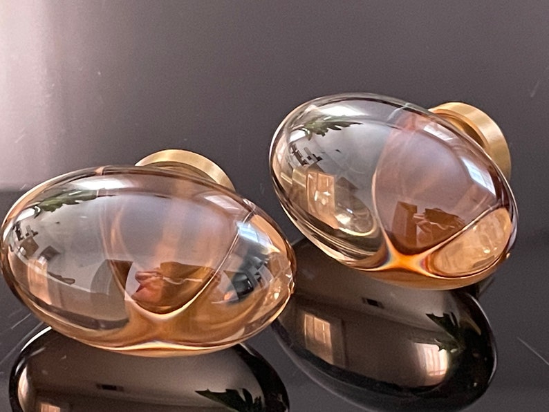 Crystal Glass Oval Cabinet Knob with Solid Brass Base – Elegant Drawer Pulls for Kitchen, Dresser | AmazPromo