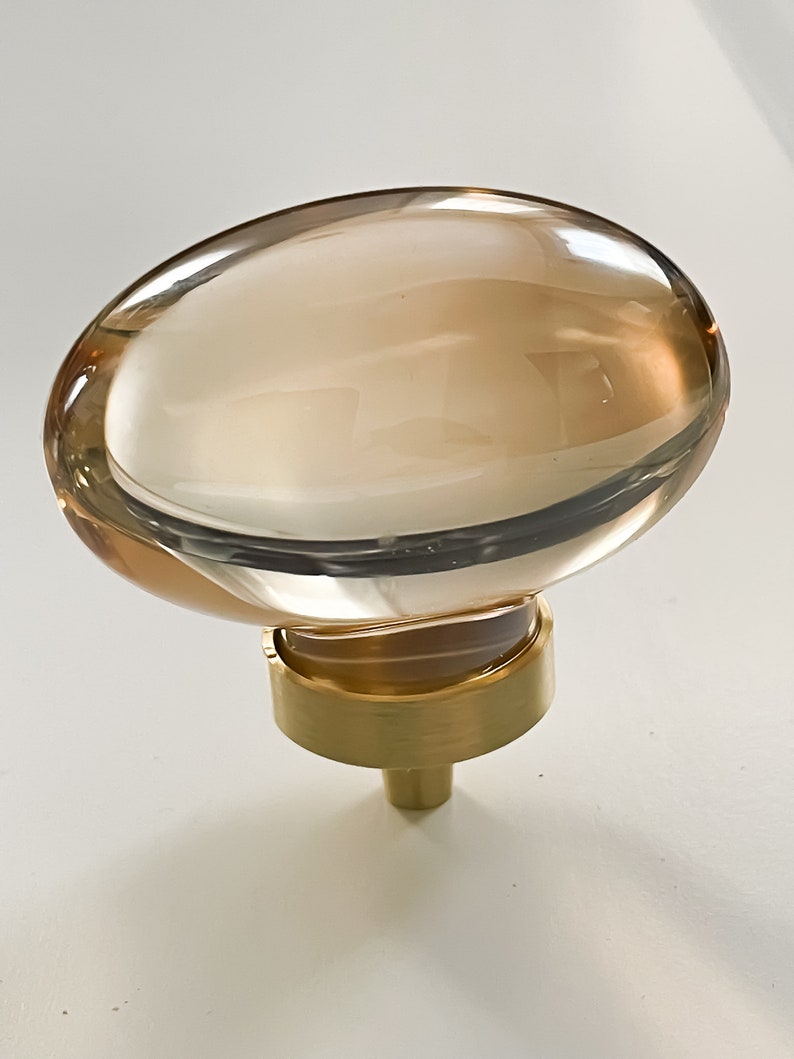 Crystal Glass Oval Cabinet Knob with Solid Brass Base – Elegant Drawer Pulls for Kitchen, Dresser | AmazPromo