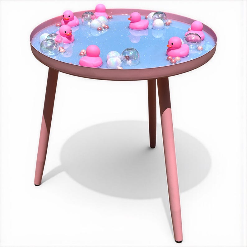 Rubber Duck Resin Side Table – Handmade Dopamine Decor, Iridescent Bubble Accent Table, Pink Retro K extra image