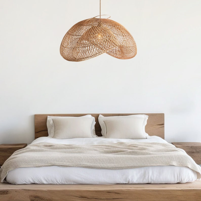 Boho Rattan Pendant Light | Handwoven Bamboo Lampshade for Dining Room, Kitchen Island & Bedroom | AmazPromo