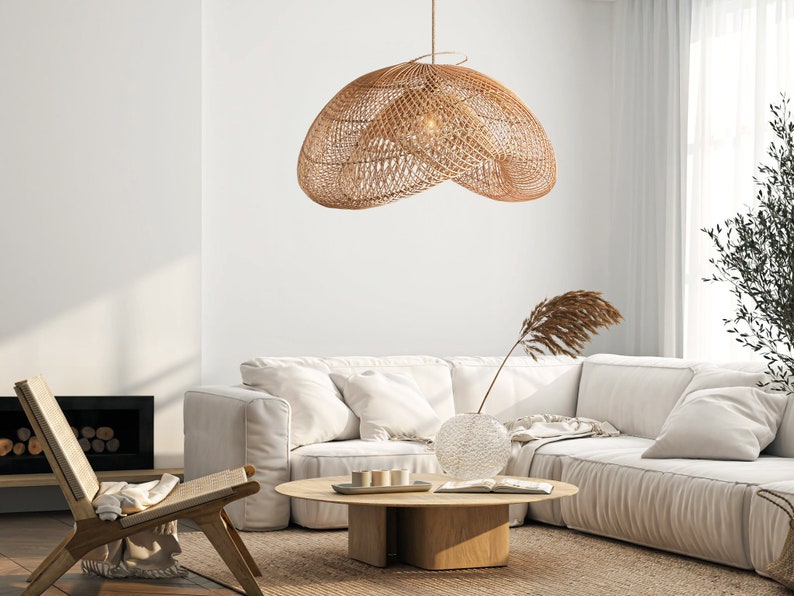 Boho Rattan Pendant Light | Handwoven Bamboo Lampshade for Dining Room, Kitchen Island & Bedroom extra image