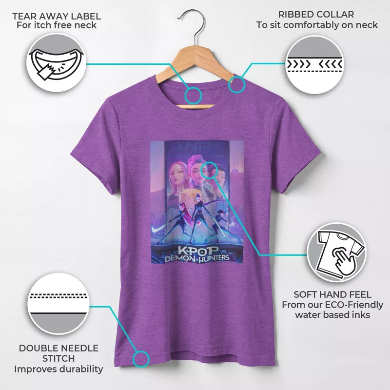KPop Demon Hunters Girls Graphic T-Shirt – Official Huntrix Trio Poster Anime K-Pop Tee for Fans extra image