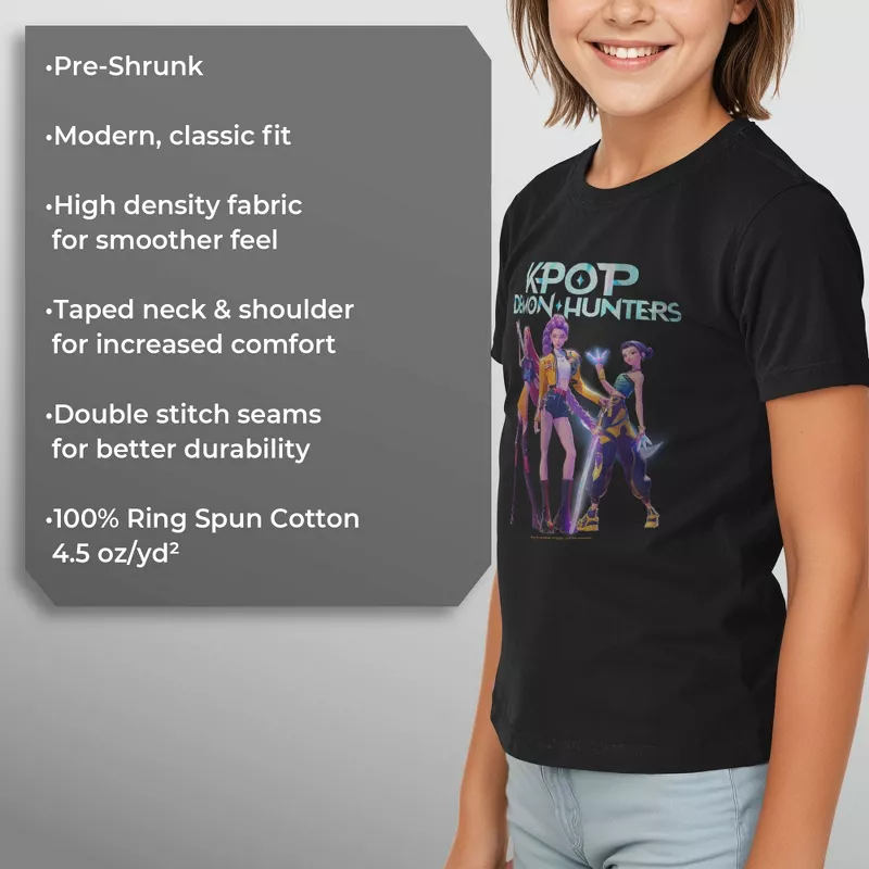 Girls Kpop Demon Hunters T-Shirt – Official Anime Idol Group Graphic Tee Featuring Mira, Rumi & Zoey | AmazPromo