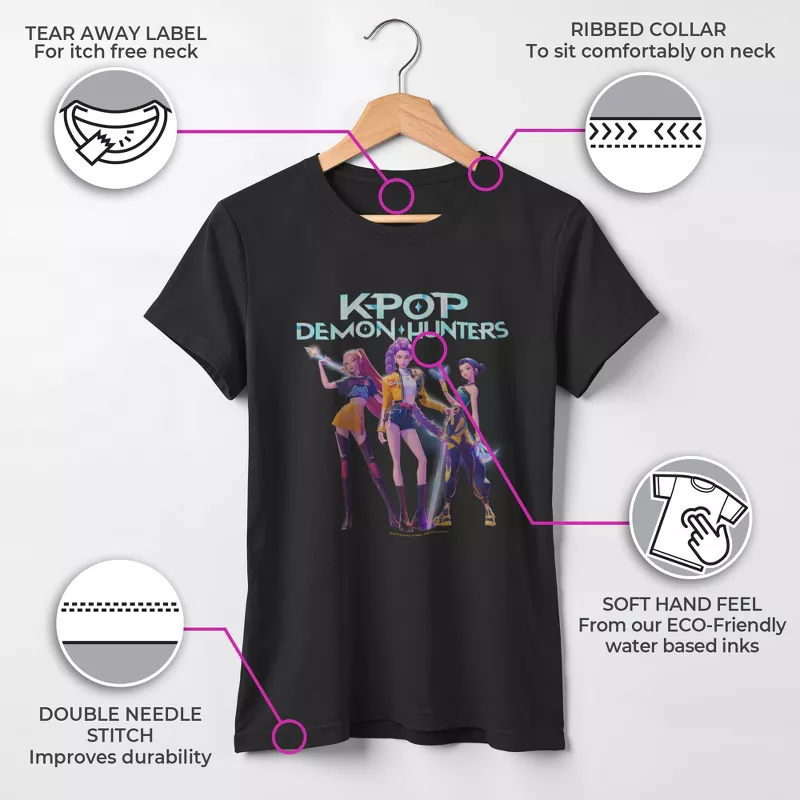 Girls Kpop Demon Hunters T-Shirt – Official Anime Idol Group Graphic Tee Featuring Mira, Rumi & Zoey extra image