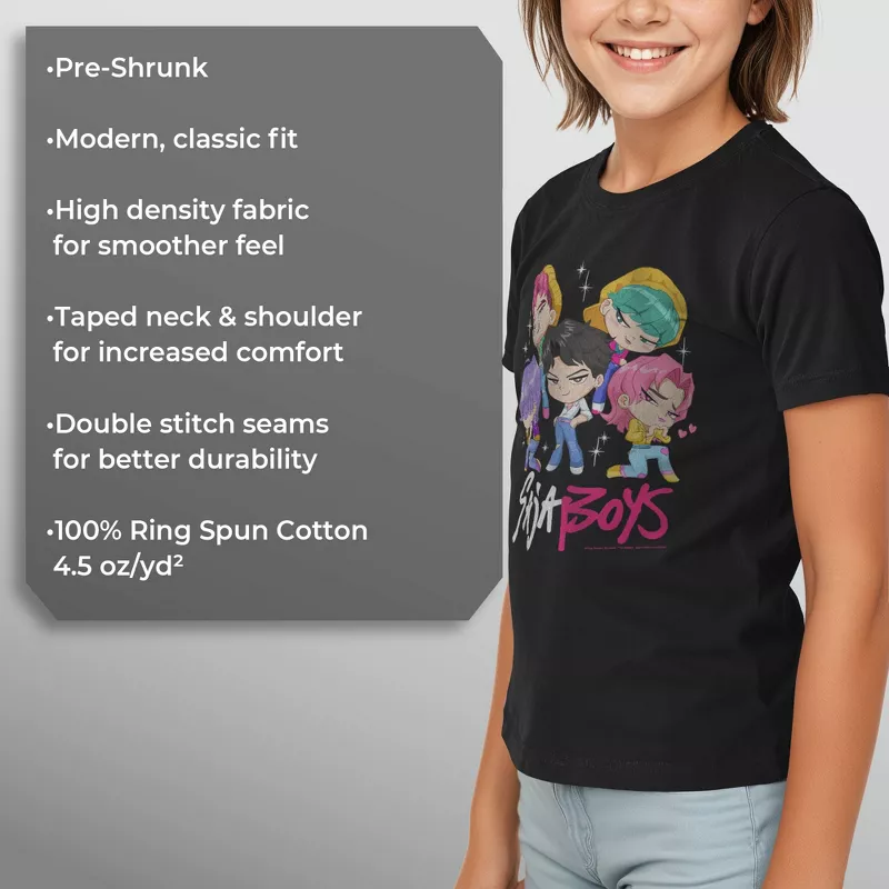 Girls KPop Demon Hunters Saja Boys Chibi Group Graphic T-Shirt | Official K-Pop Anime Merch | AmazPromo