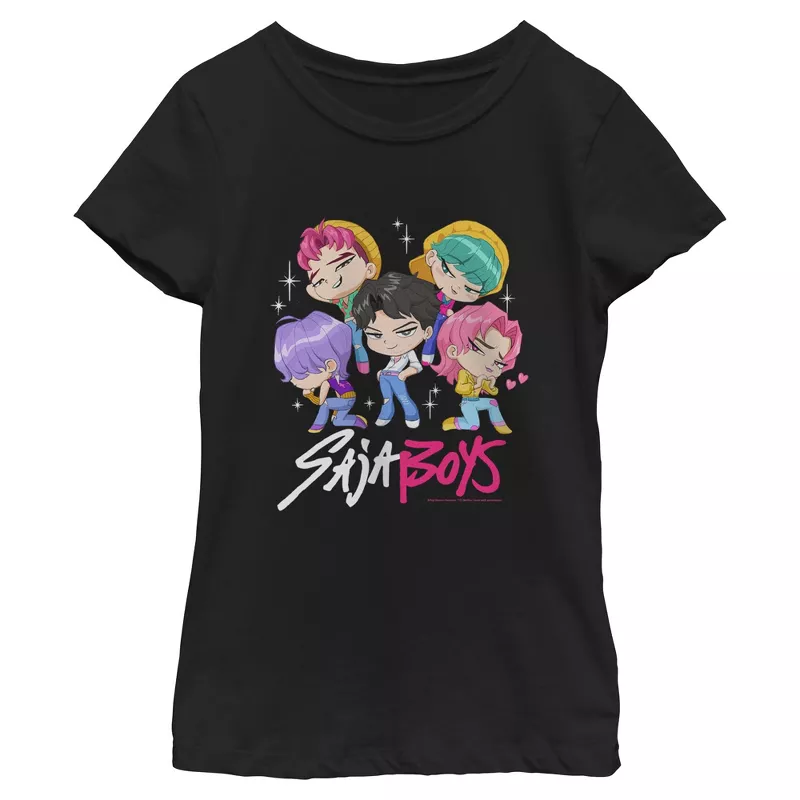 Girls KPop Demon Hunters Saja Boys Chibi Group Graphic T-Shirt | Official K-Pop Anime Merch | AmazPromo