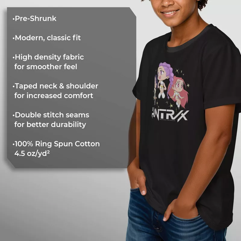 Boys KPop Demon Hunters Huntrix Chibi Trio Graphic T-Shirt | Official Anime Idol Merch | AmazPromo