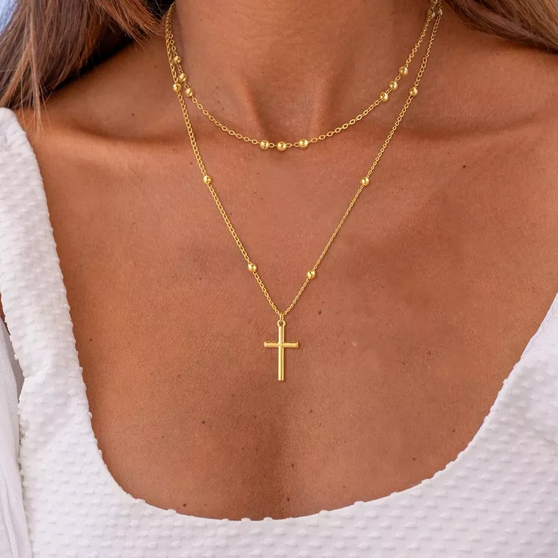 Dainty Layered Cross Necklace for Women & Teens – Adjustable 14K Gold Plated & Sterling Silver Choke extra image