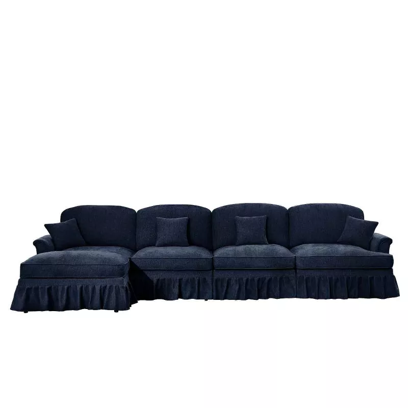 Coolbibila L-Shaped Chenille Sectional Sofa with Ottoman – 4-Seater Modular Sofa with Flared Arms extra image