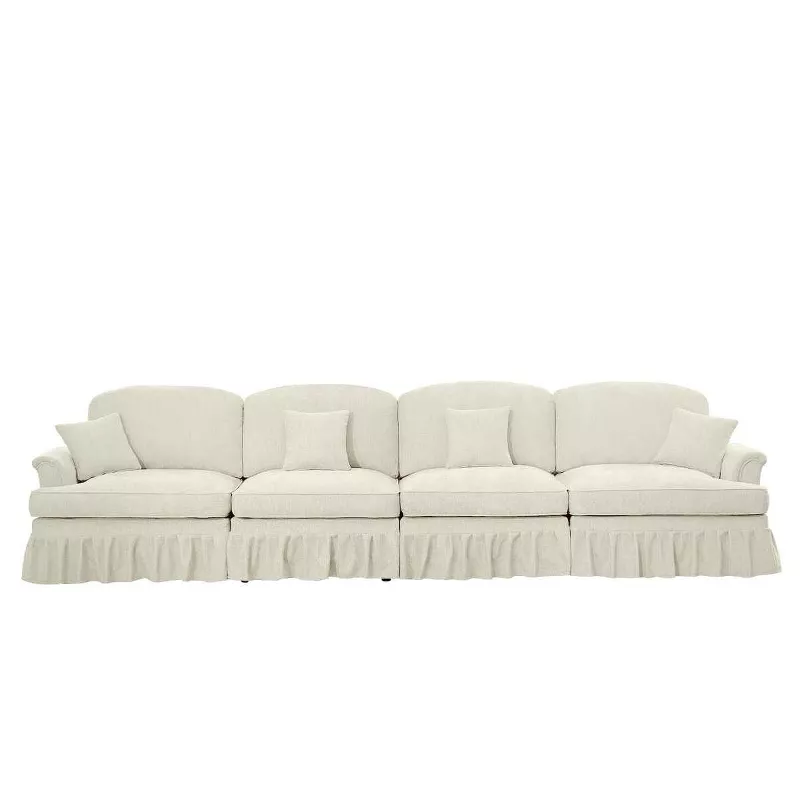 Coolbibila Modular Mid-Century Chenille Sofa with Removable Skirt – 4-Seater Flared Arm Couch for St extra image
