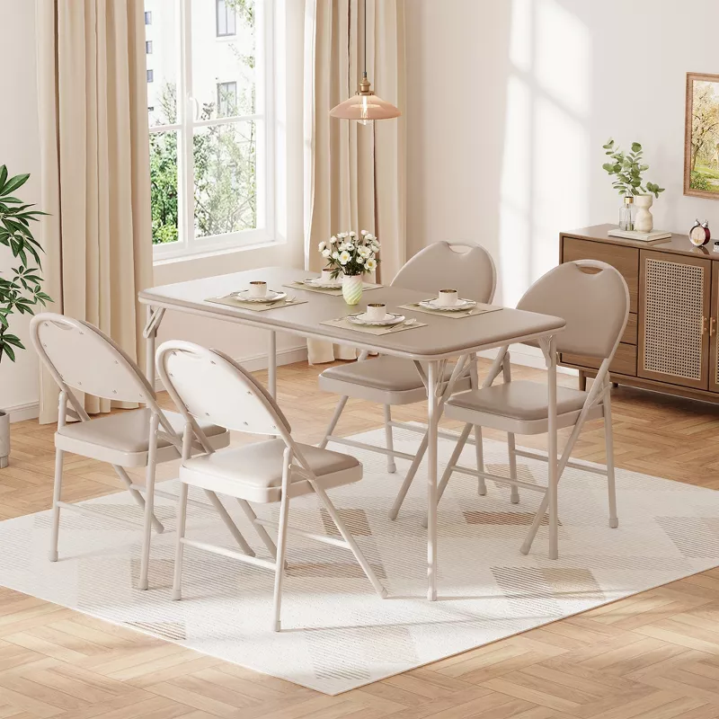 Coolbibila Rectangle Folding Table – 4ft PU Leather Portable Card Table with Sturdy Metal Legs | AmazPromo