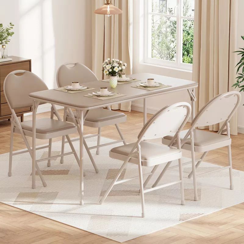 Coolbibila Rectangle Folding Table – 4ft PU Leather Portable Card Table with Sturdy Metal Legs | AmazPromo