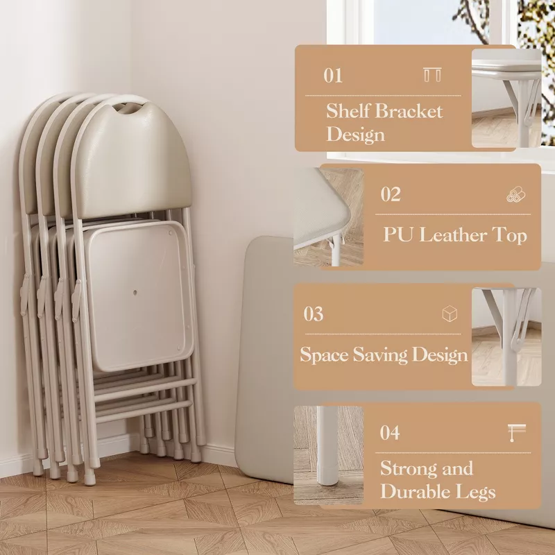 Coolbibila Rectangle Folding Table – 4ft PU Leather Portable Card Table with Sturdy Metal Legs | AmazPromo