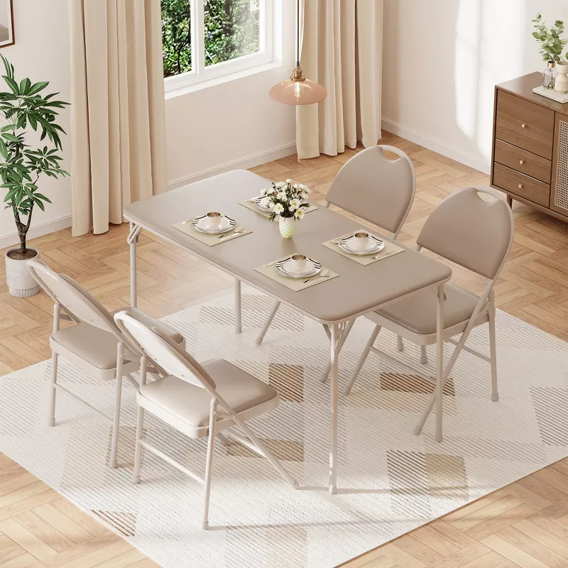 Coolbibila Rectangle Folding Table – 4ft PU Leather Portable Card Table with Sturdy Metal Legs extra image