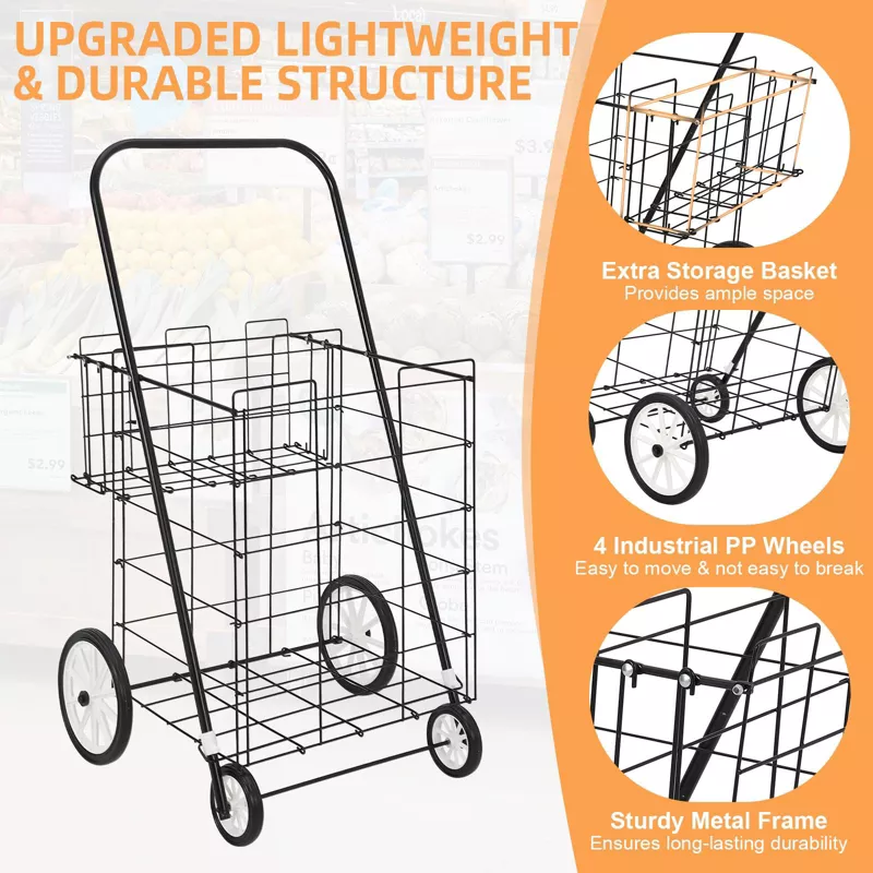 Heavy Duty Foldable Utility Shopping Cart with Wheels – Large Portable Grocery Cart, Rolling Collaps | AmazPromo