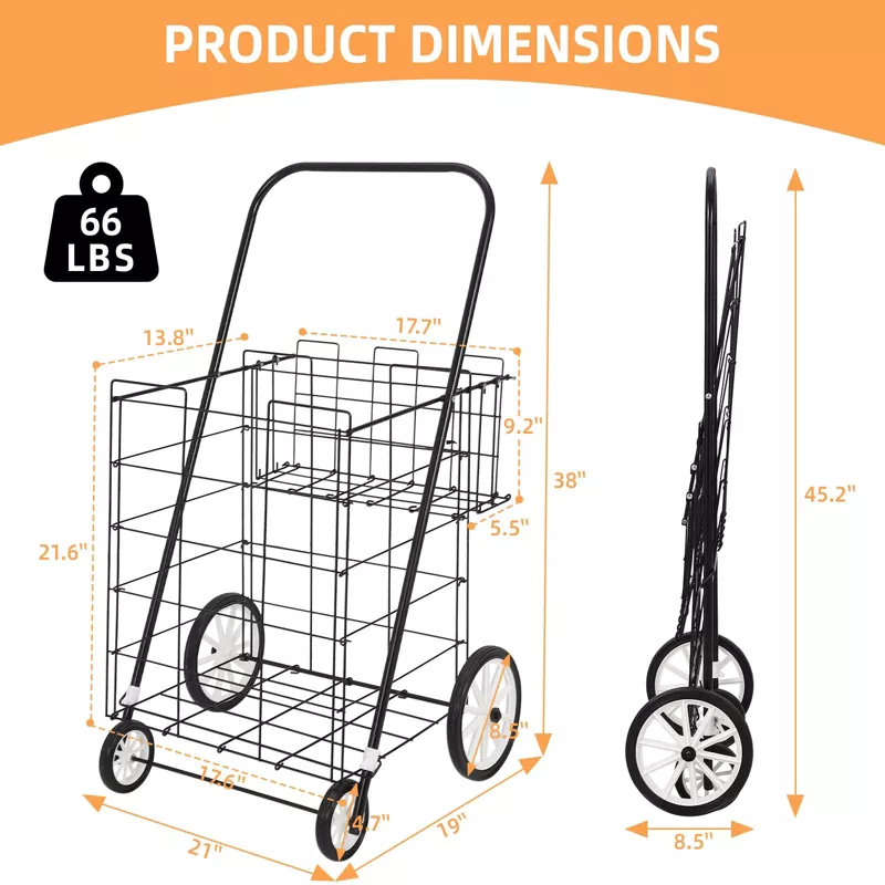 Heavy Duty Foldable Utility Shopping Cart with Wheels – Large Portable Grocery Cart, Rolling Collaps extra image