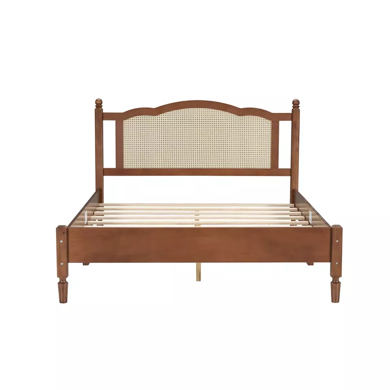 Baofuwish Queen Platform Bed Frame with Handwoven Rattan Headboard, Solid Wood Slat Support, Minimal extra image