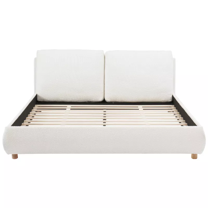 Baofuwish Boucle Upholstered Platform Bed with Removable Pillow Headboard, Modern Wooden Frame Bed w extra image