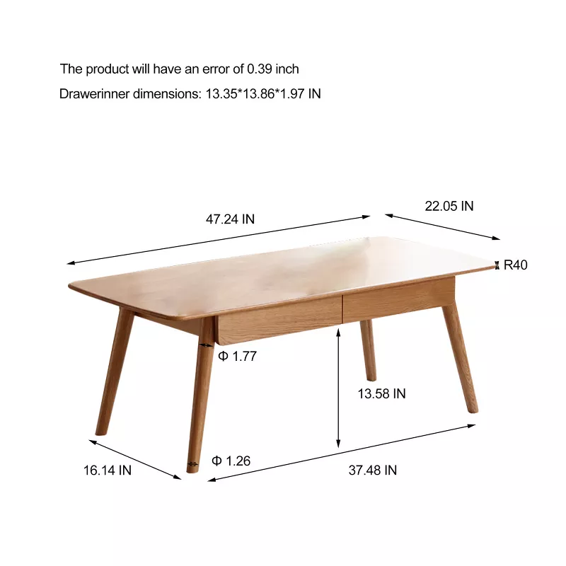Baofuwish Modern Oak Solid Wood Coffee Table with Storage Drawers – Stylish Center Table for Living | AmazPromo